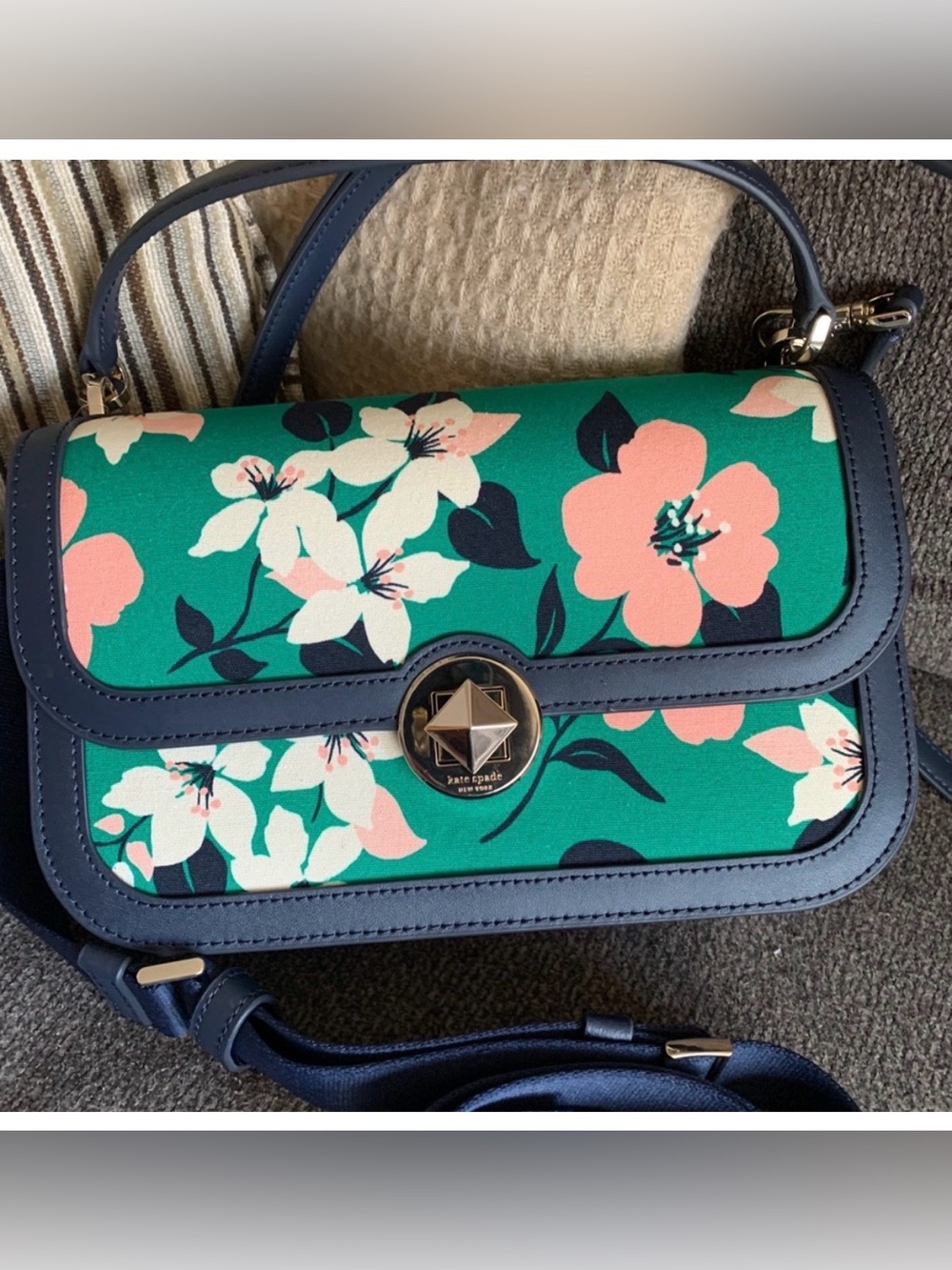 Authentic KATE SPADE Leather/Floral canvas turnlock flap Crosby/Sarchel 2 straps